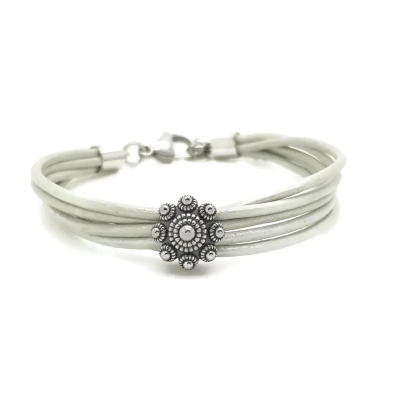 RVS Zeeuwse knop armband - Mint groen metallic leer