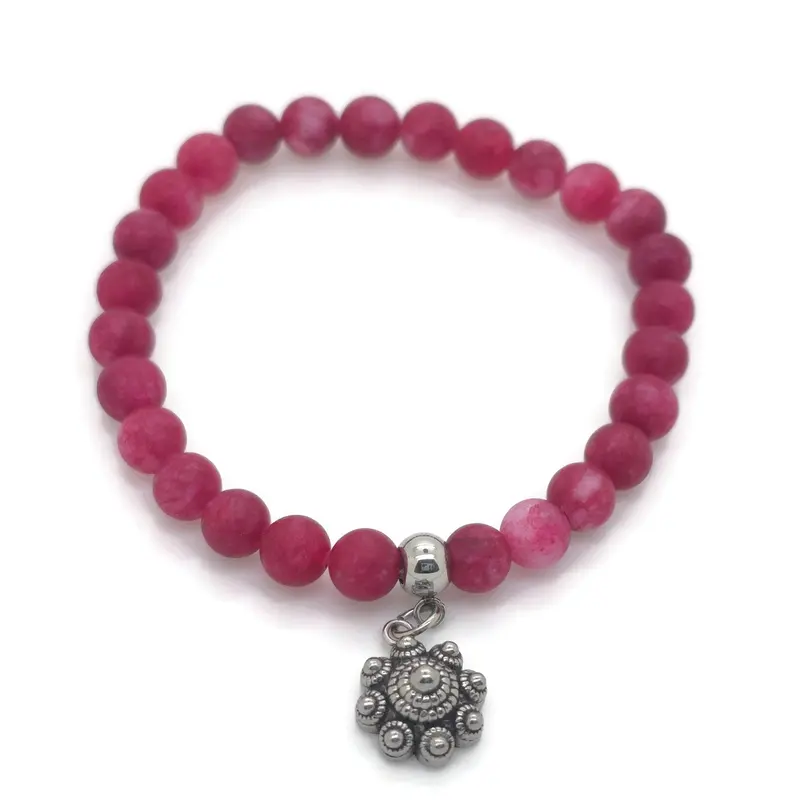RVS Zeeuwse knop armband - Natuursteen koraalroze