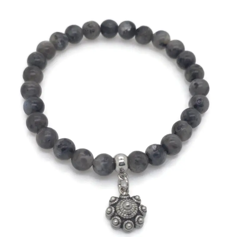 RVS Zeeuwse knop armband - Natuursteen labradoriet