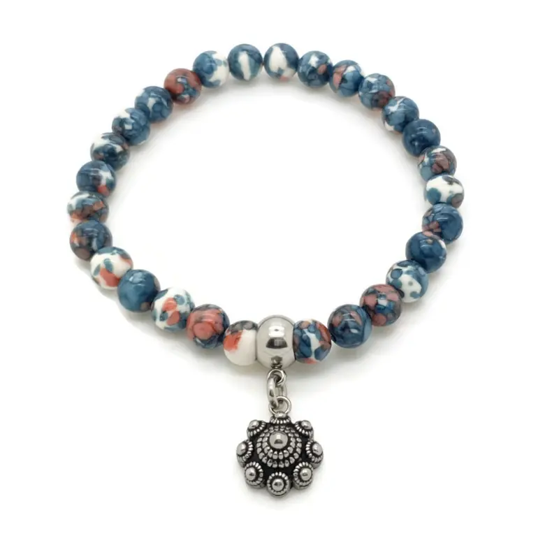 RVS Zeeuwse knop armband - Natuursteen petrol blauw