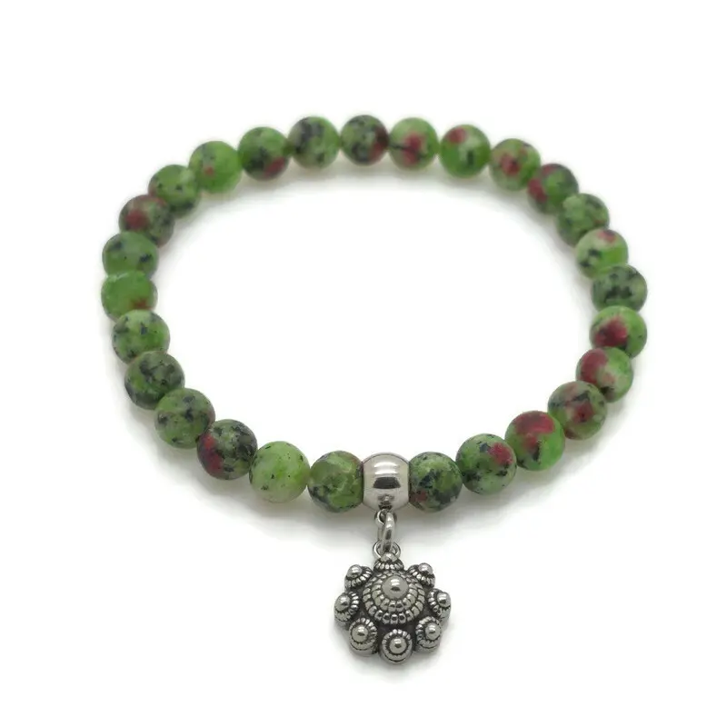 RVS Zeeuwse knop armband - Natuursteen reef green