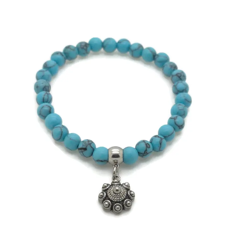 RVS Zeeuwse knop armband - Natuursteen turquoise