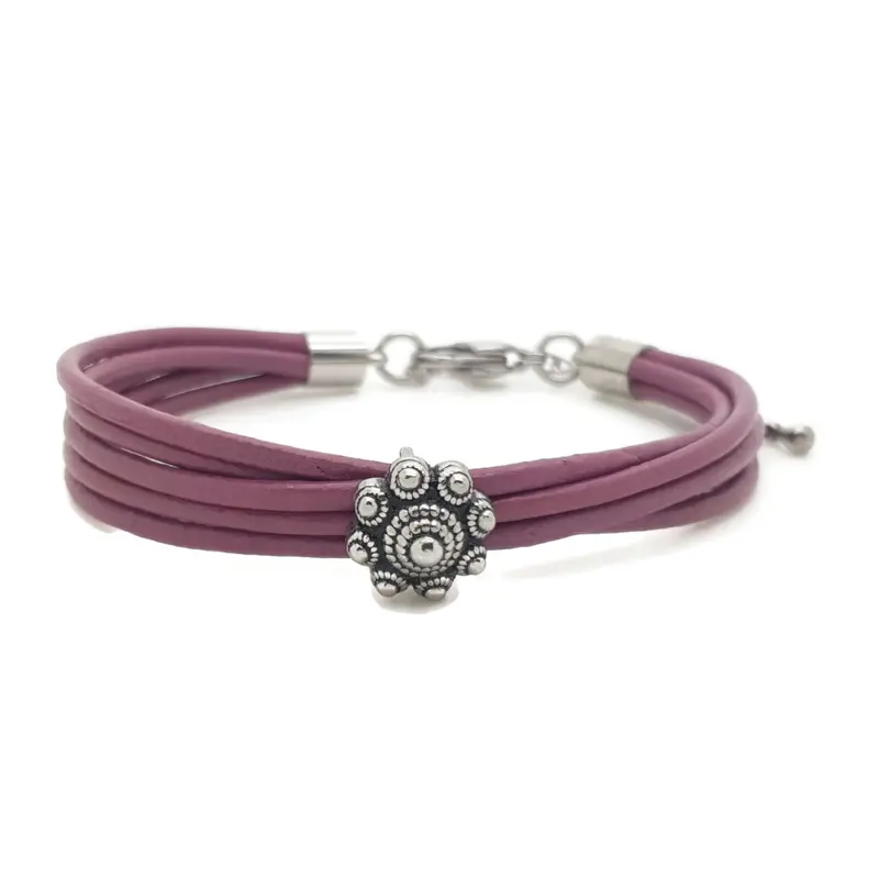 RVS Zeeuwse knop armband - Paars leer