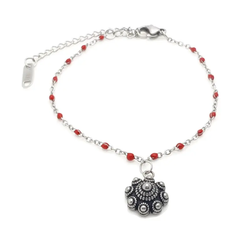 RVS Zeeuwse knop armband - Rode accenten