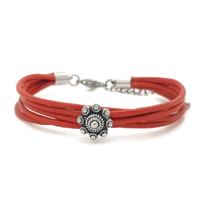 RVS Zeeuwse knop armband - Rood leer