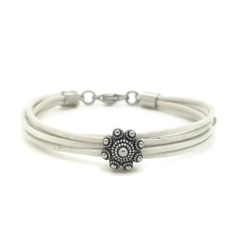 RVS Zeeuwse knop armband - Wit leer