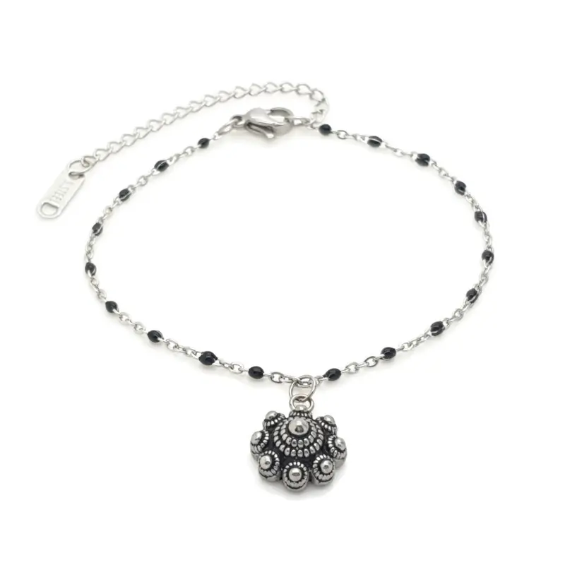 RVS Zeeuwse knop armband - Zwarte accenten