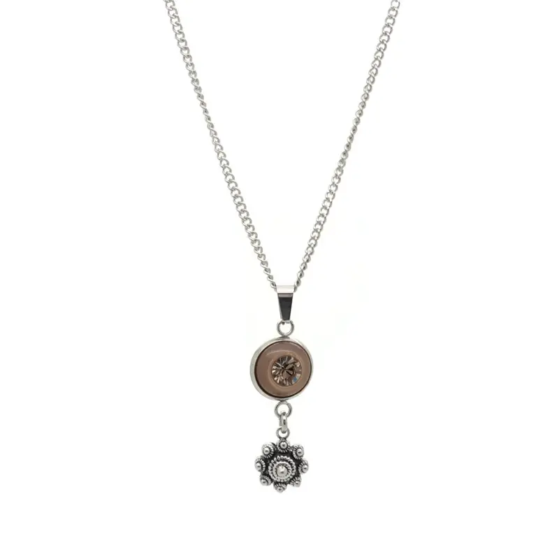 RVS Zeeuwse knop ketting - Beige strass