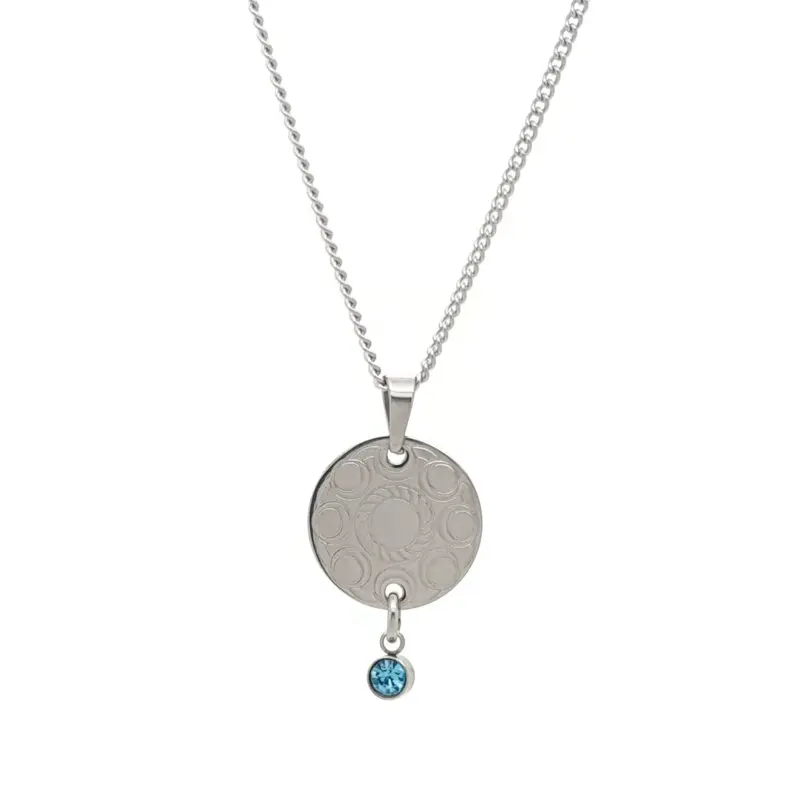 RVS Zeeuwse knop ketting - Gegraveerde hanger aqua