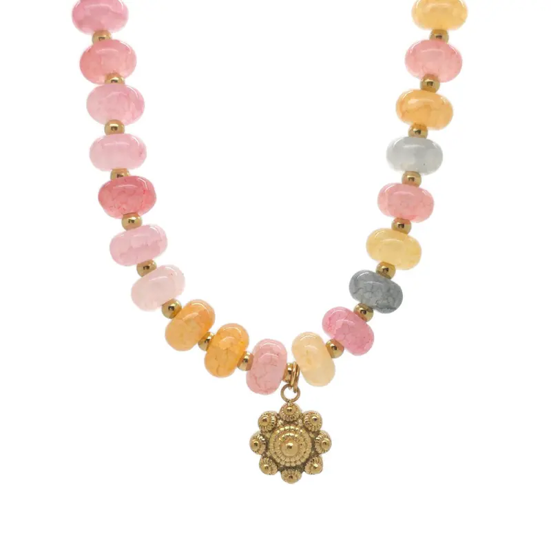 RVS Zeeuwse knop ketting - Glaskralen multicolor