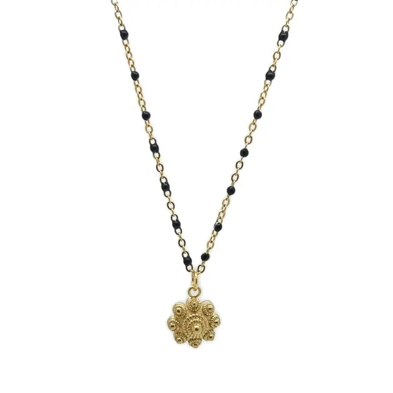 RVS Zeeuwse knop ketting goud - Zwarte accenten