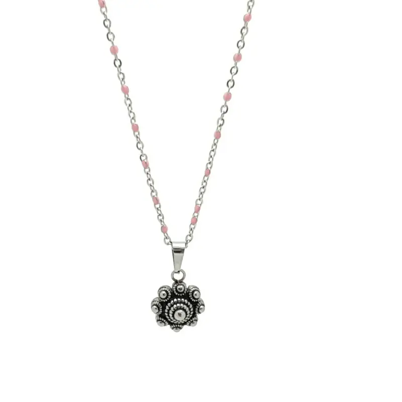 RVS Zeeuwse knop ketting - Lichtroze accenten