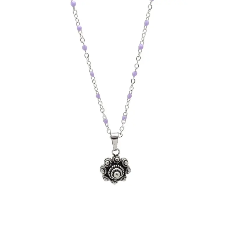 RVS Zeeuwse knop ketting - Lila accenten