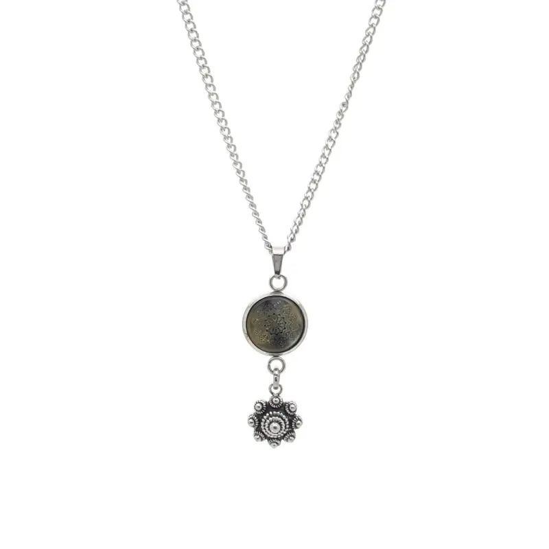 RVS Zeeuwse knop ketting - Mandala zwart goud