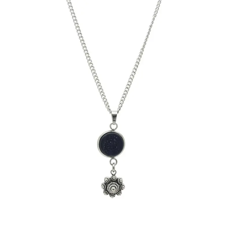 RVS Zeeuwse knop ketting - Mandala zwart