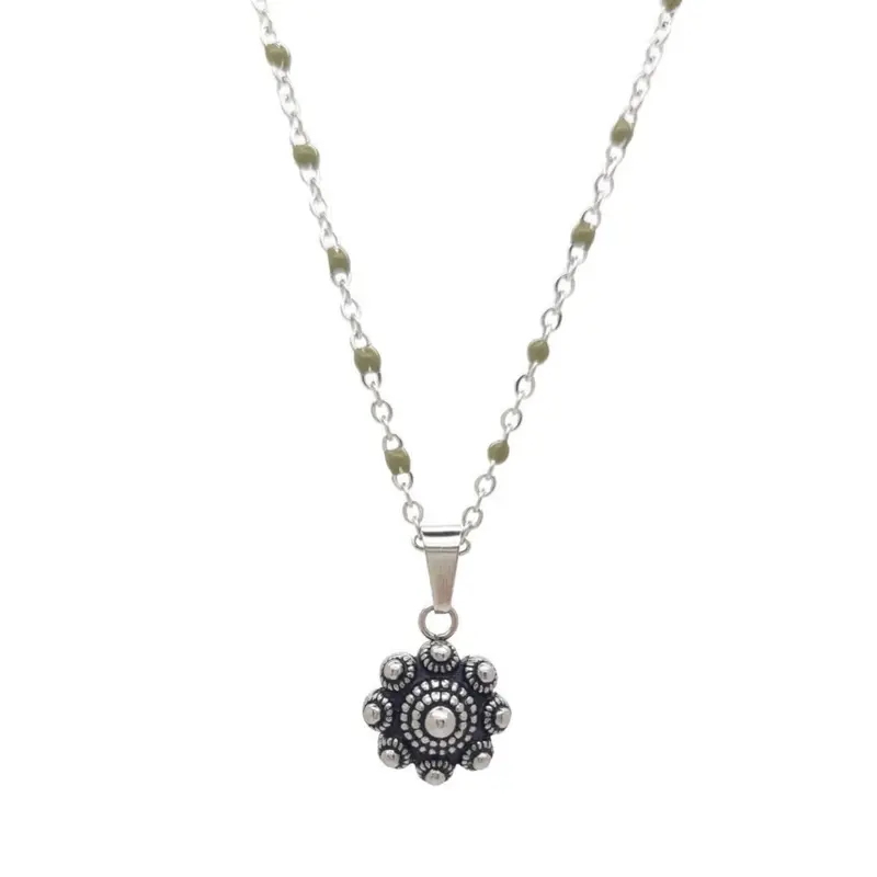 RVS Zeeuwse knop ketting - Mosgroene accenten