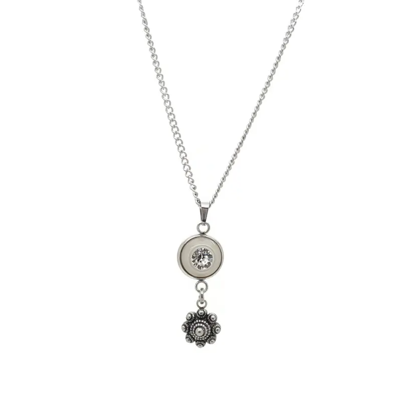 RVS Zeeuwse knop ketting - Parelmoer met strass