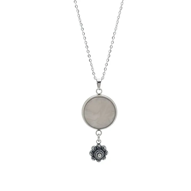 RVS Zeeuwse knop ketting - Resin hanger delfino grijs