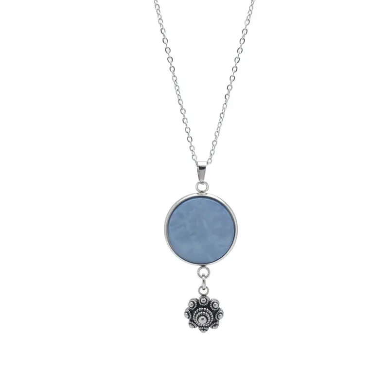 RVS Zeeuwse knop ketting - Resin hanger jeans blauw