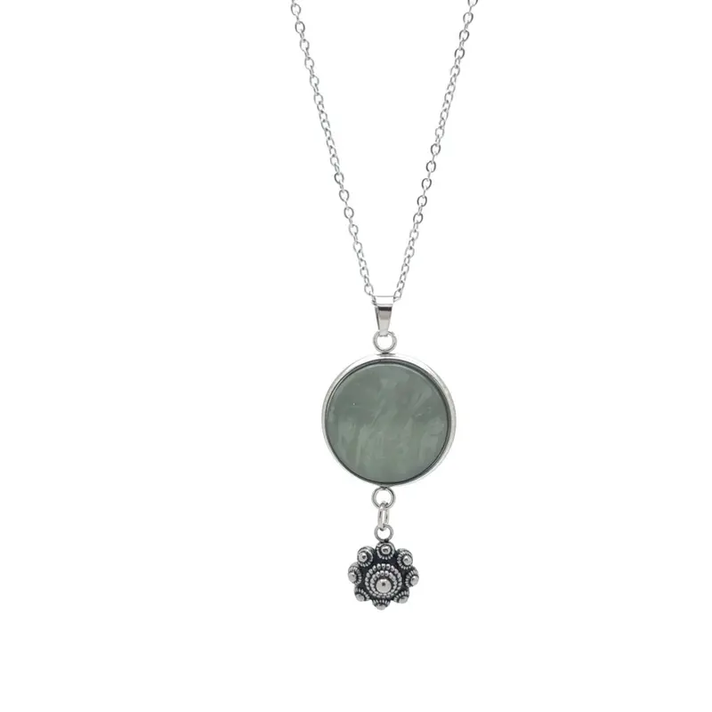 RVS Zeeuwse knop ketting - Resin hanger zee groen
