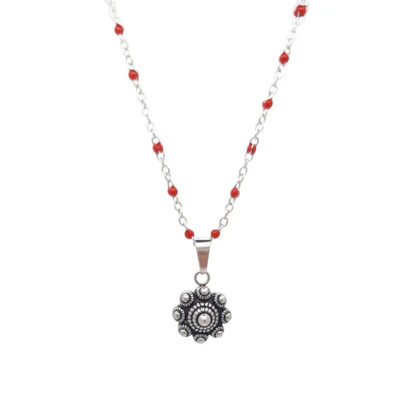 RVS Zeeuwse knop ketting - Rode accenten