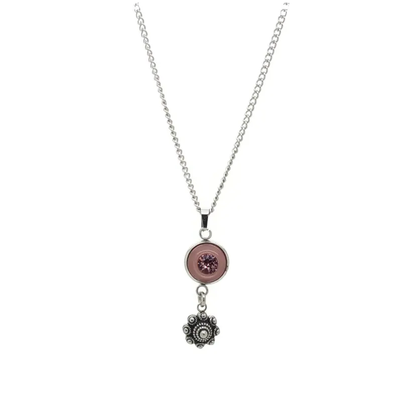 RVS Zeeuwse knop ketting - Roze strass