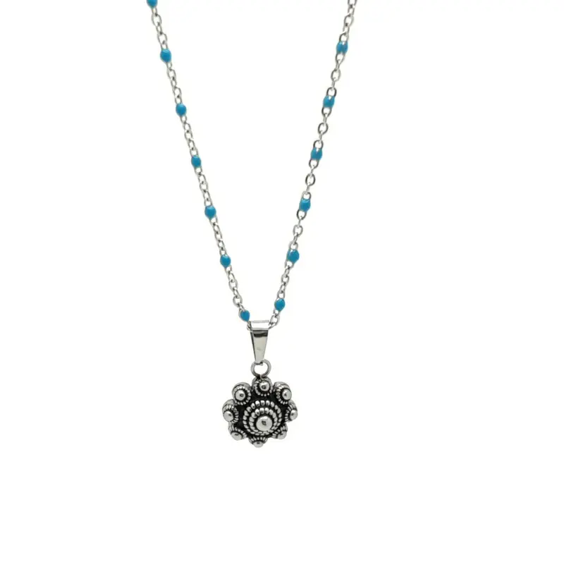 RVS Zeeuwse knop ketting - Zeeblauwe accenten