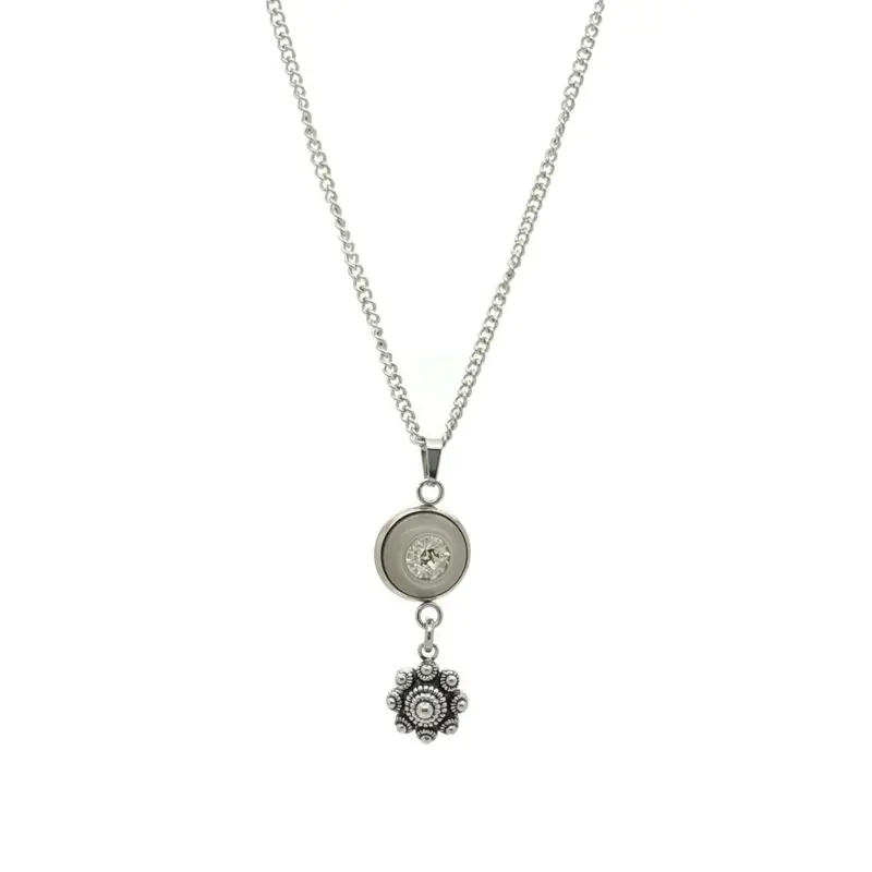 RVS Zeeuwse knop ketting - Zilver grijs strass