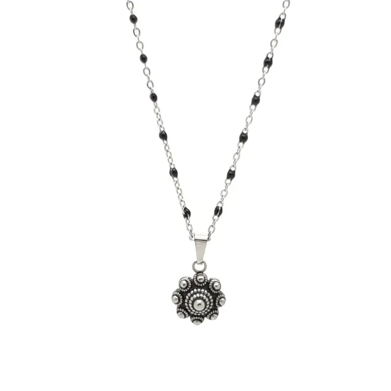 RVS Zeeuwse knop ketting - Zwarte accenten