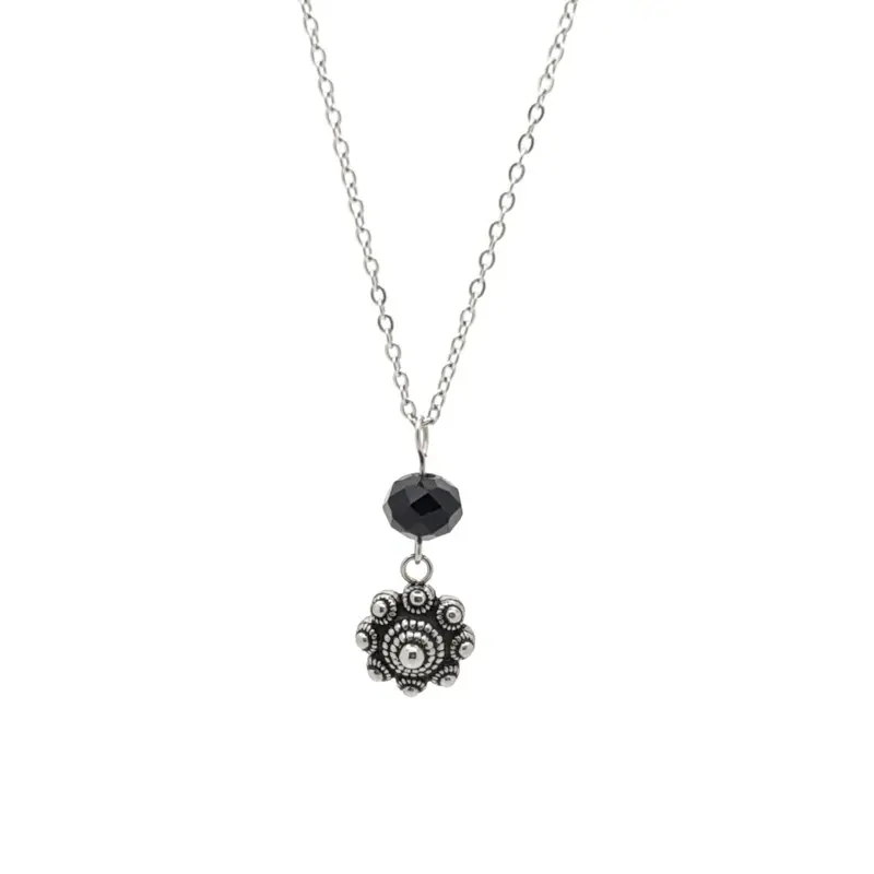 RVS Zeeuwse knop ketting - Zwarte hanger