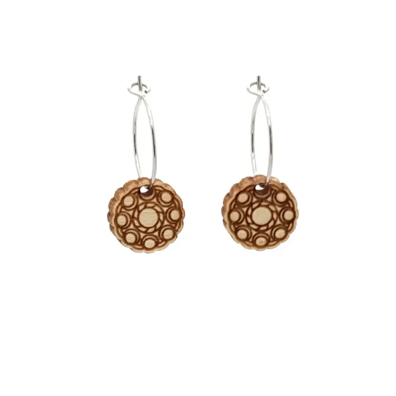 RVS Zeeuwse knop oorbellen - Hout zilver