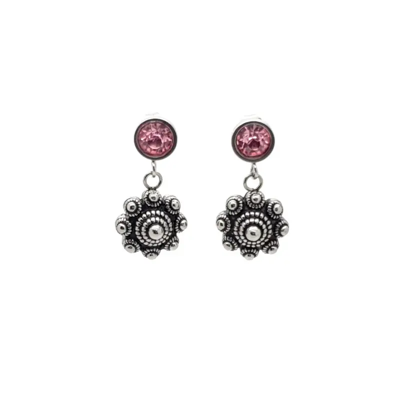RVS Zeeuwse knop oorbellen - Roze