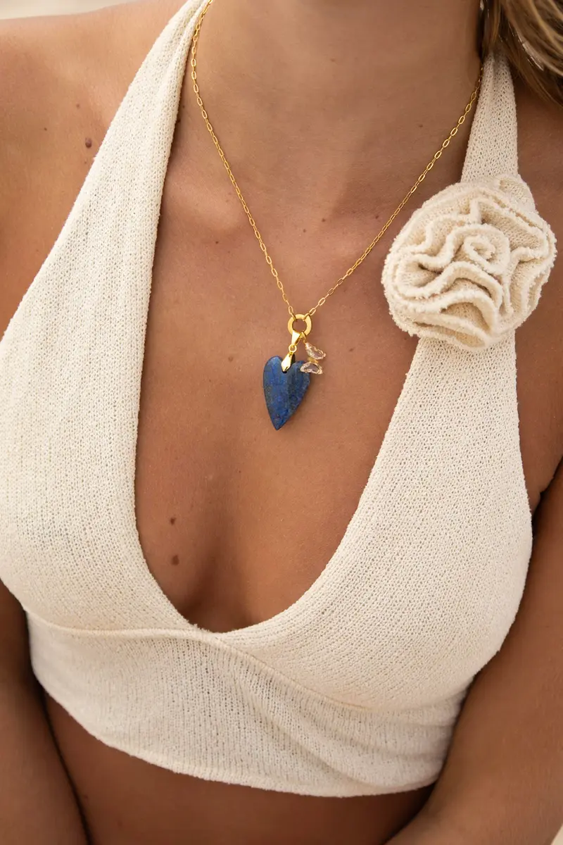 schakelketting met Lapis Lazuli hartbedel & vlinderbedel