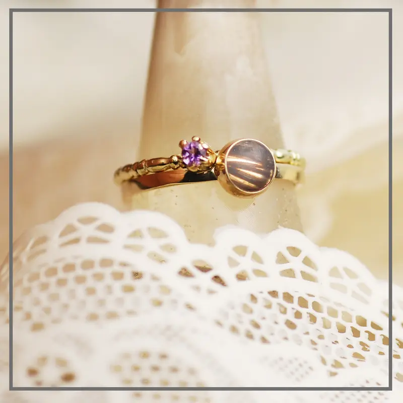 Set Haarlokring  met vintage ring geboortesteen