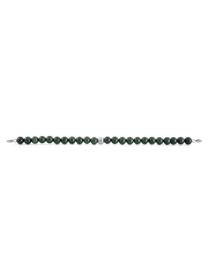 Silver Clasp - Bracelet 6mm Goldstone Green