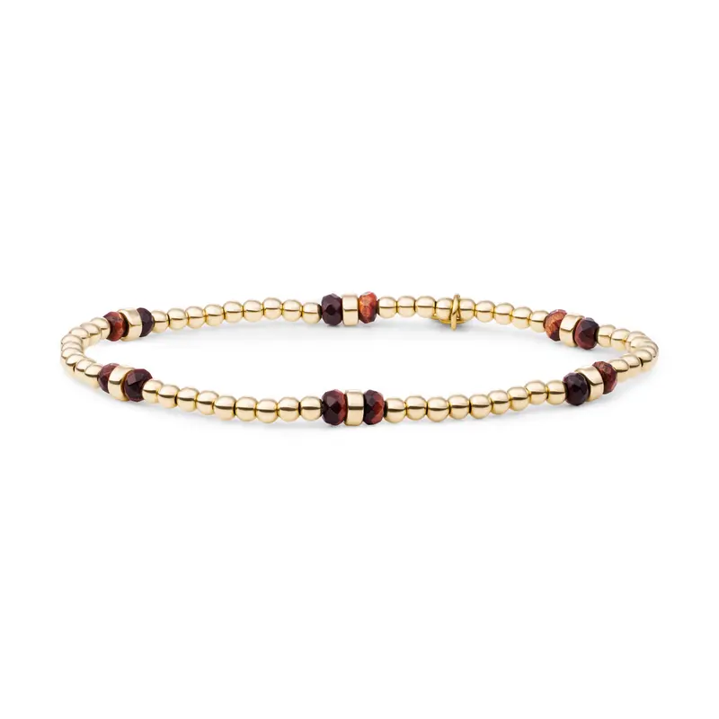 Sparkling Jewels Armband Double Reverse Roundel Rode Tijgeroog SBG-GEM15-MIX-DBFCTRDL Goudkleurig