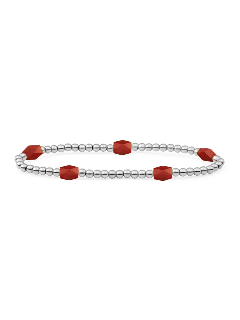 Sparkling Jewels Armband Robijnkwarts SB-S-3MM-BAR-G50 Zilverkleurig