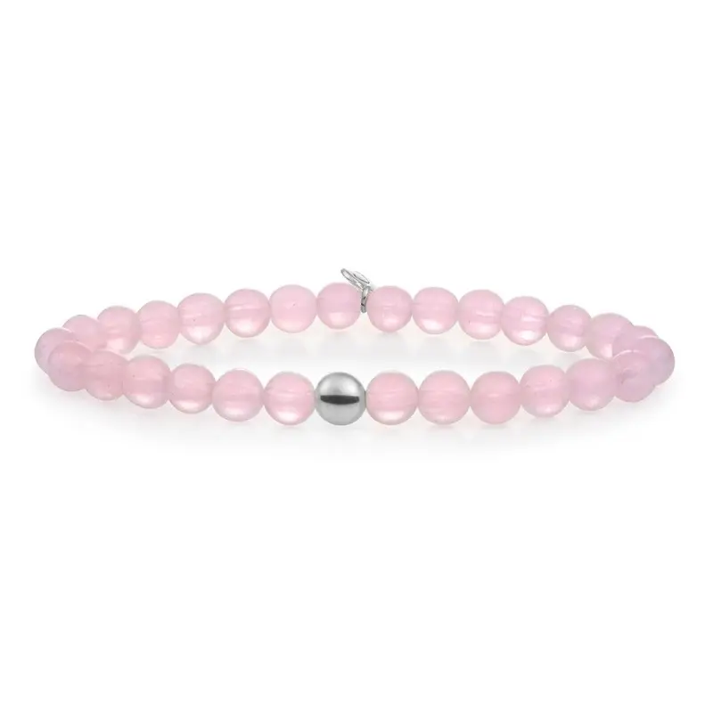 Sparkling Jewels Armband Rozenkwarts SB-GEM13-ADD-6MM Zilverkleurig