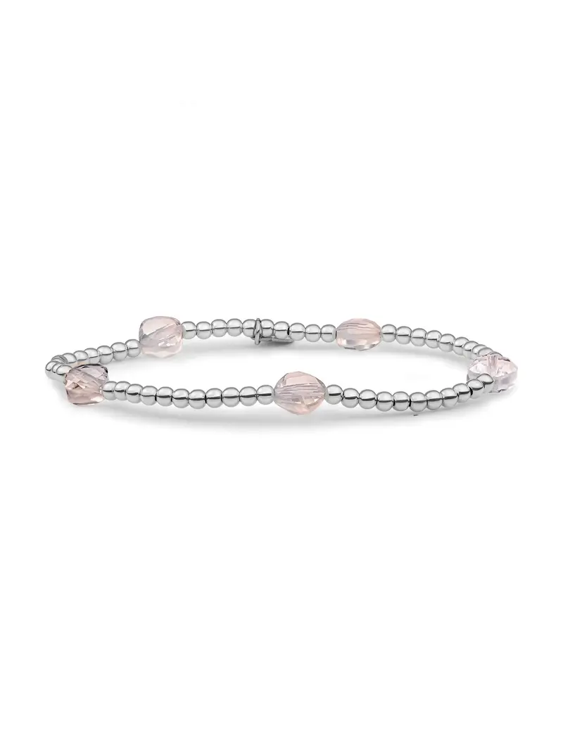 Sparkling Jewels Armband Rozenkwarts SB-S-3MM-CC-G13 Zilverkleurig