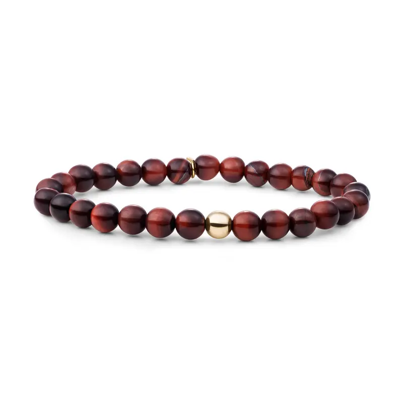 Sparkling Jewels Armband Saturn Large 6mm Rode Tijgeroog SBG-GEM15-ADD-6MM Goudkleurig