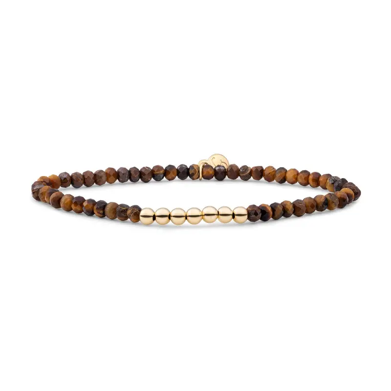 Sparkling Jewels Armband Tijgeroog SB-G-4MM-RLI-G09 Goudkleurig