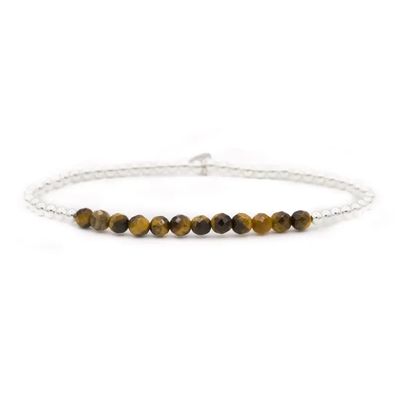 Sparkling Jewels Armband Tijgeroog SB-GEM09-3MM-LINE Zilverkleurig