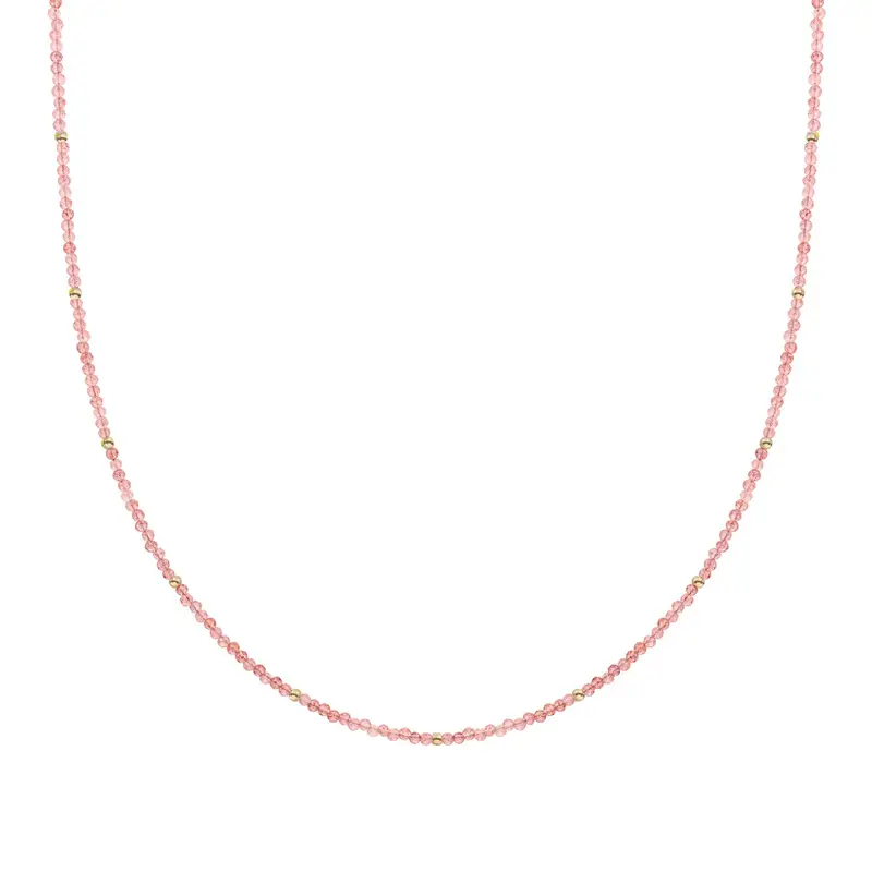 Sparkling Jewels Ketting 2mm Cherry kwarts 42cm +2cm NLK04G-G25 Goudkleurig
