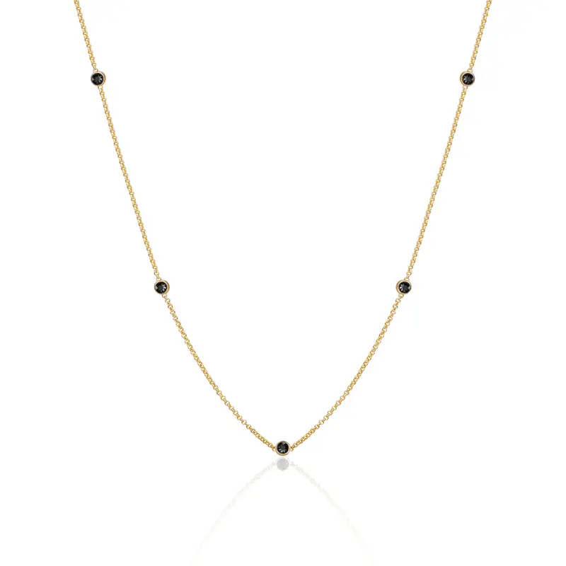 Sparkling Jewels Ketting Black zirkonia beads anchor chain 42cm + 2cm SN CBG zirkonia02 SN-CBG-CZ02 Zilverkleurig