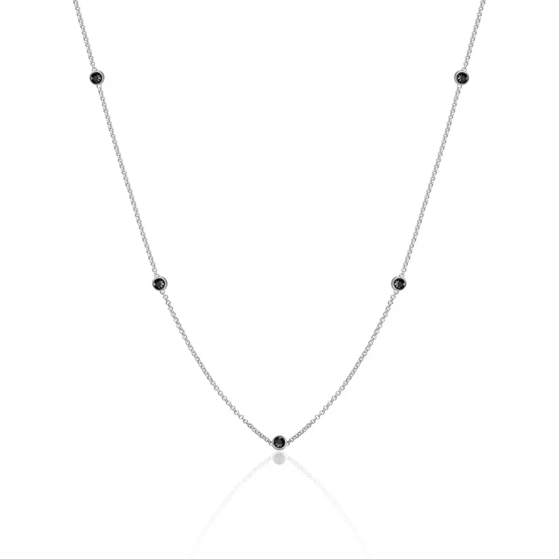 Sparkling Jewels Ketting Black zirkonia beads anchor chain 42cm + 2cm SN CBS zirkonia02 SN-CBS-CZ02 Zilverkleurig