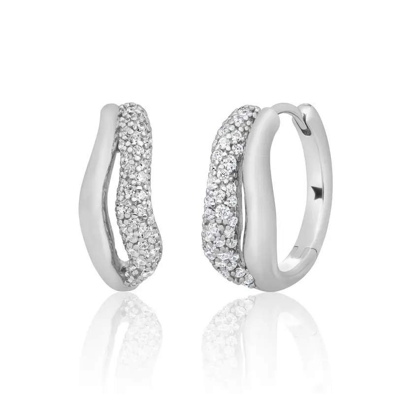 Sparkling Jewels Oorbellen Pavé Double Twirl Huggies Zirkonia EAS49 Zilverkleurig