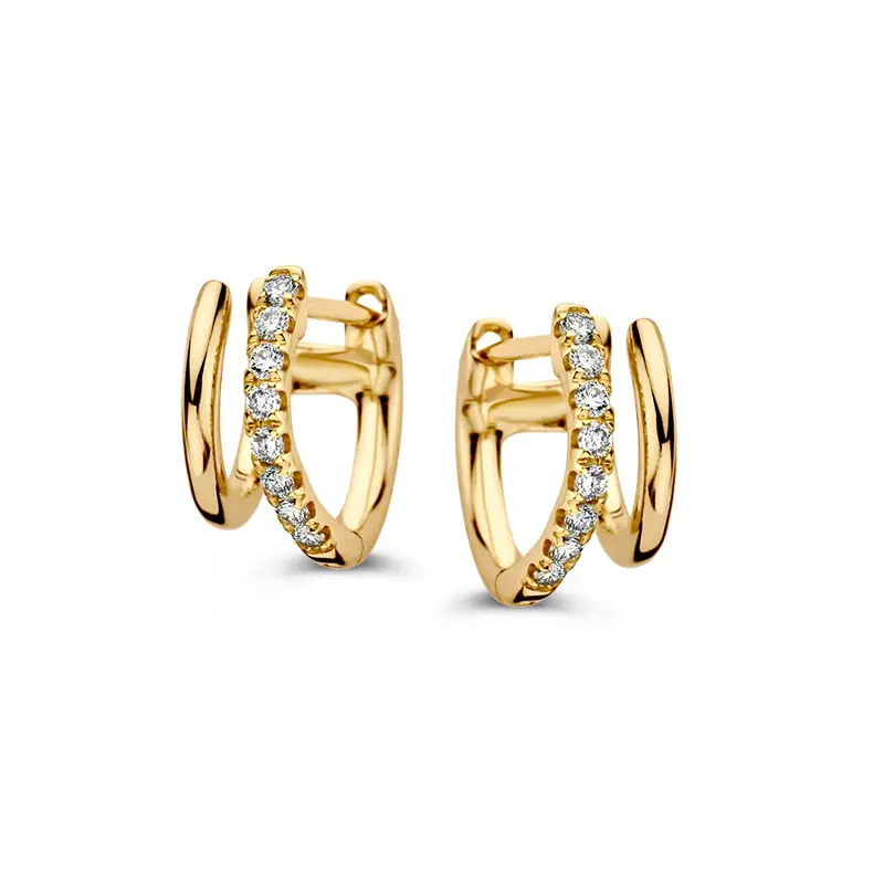 Speelse Geelgouden Oorringen met Diamant