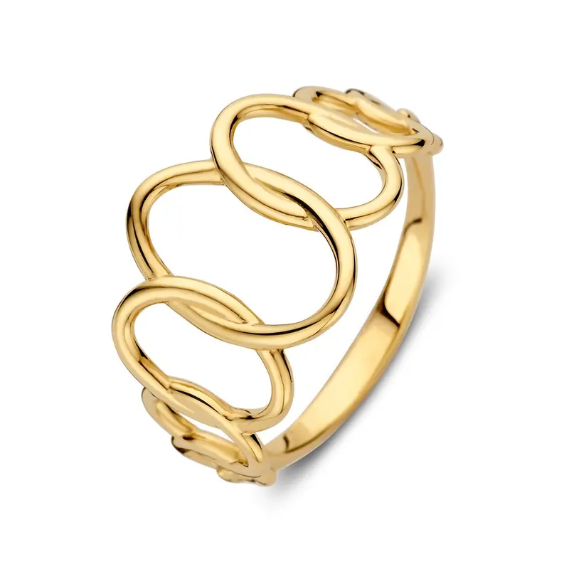Speelse Geelgouden Ring met Open Design – 14kt Geelgoud, 14 mm Breed, 2.6 Gram