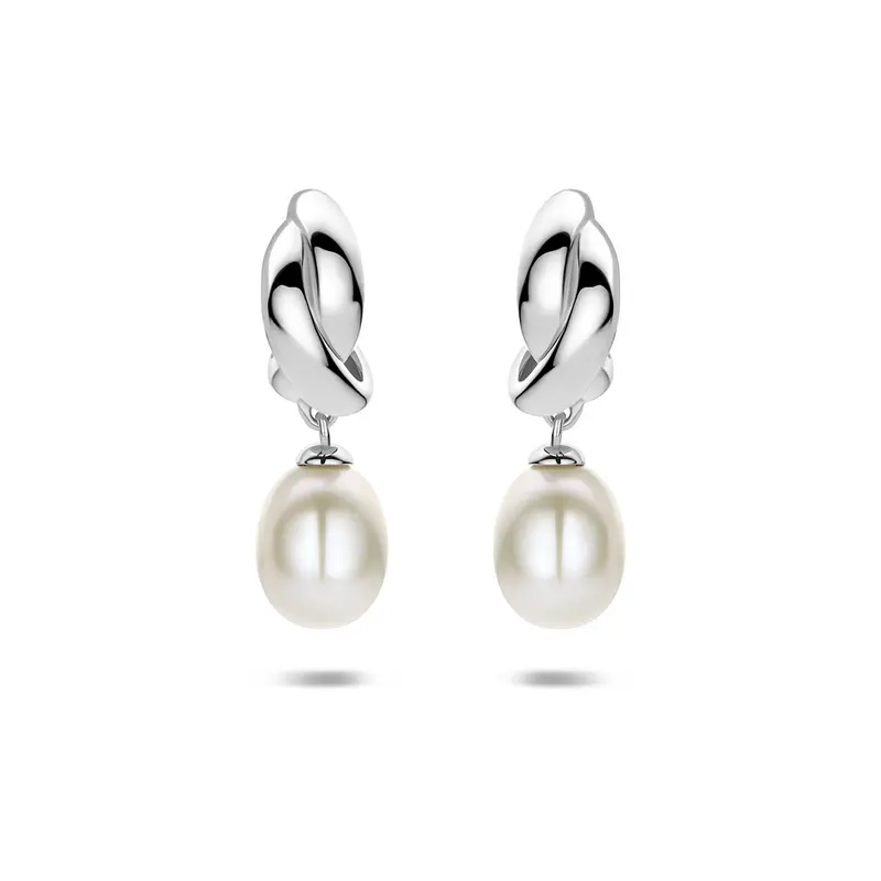 Stekeroorringen parel zilver gerhodineerd 25 mm