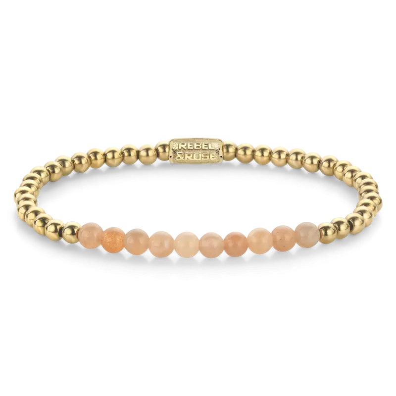 Sunstone meets Yellow Gold - 4mm - Kralen Armband Dames
